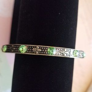 Peridot Green Rhinestone Fleur De Lis Bangle Bracelet